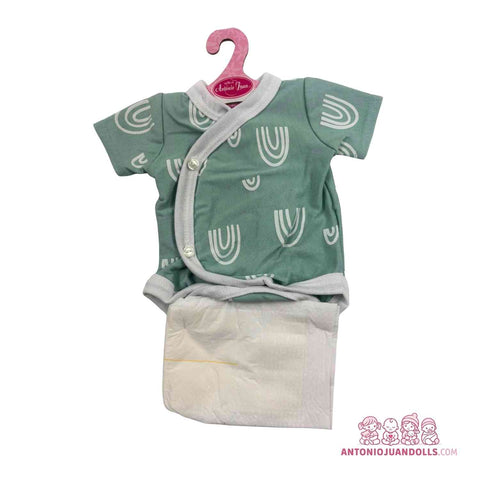Conjunto Body Verde Arcoíris Blancos Pañal 46cm - Ropa Muñeca Antonio Juan (91046-25010)