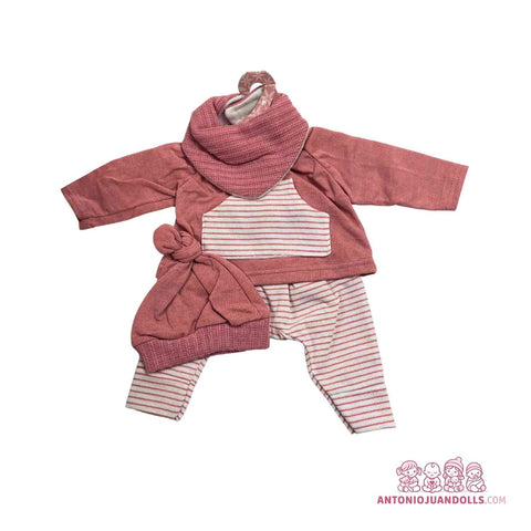 Conjunto Chaqueta Rosa Estrellitas Body Rayas Pantalón Cuello Gorro 47cm - Ropa Muñeca Antonio Juan (91047-10)