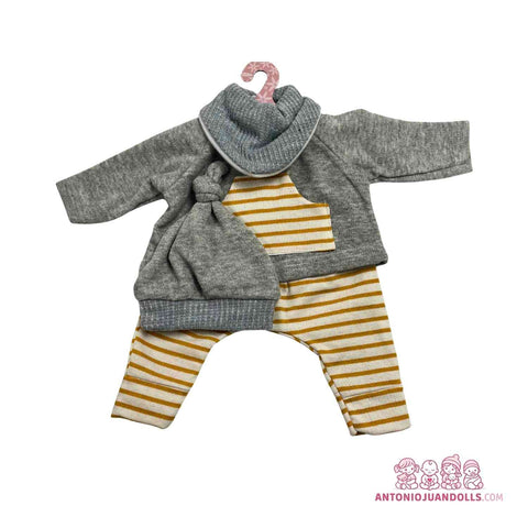 Conjunto Chaqueta Gris Punto Body Rayas Mostaza Pantalón Cuello 47cm - Ropa Muñeca Antonio Juan (91047-13)