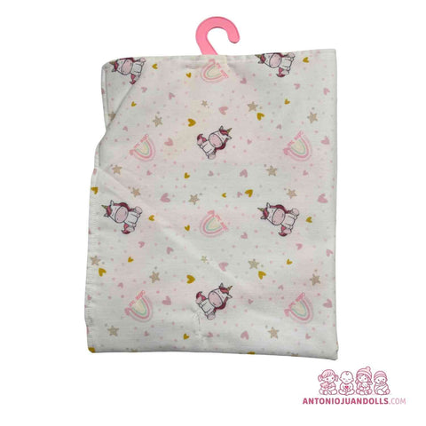 Manta Blanca Unicornios Caballitos Muñecas - Doble Cara Suave (91060-9)
