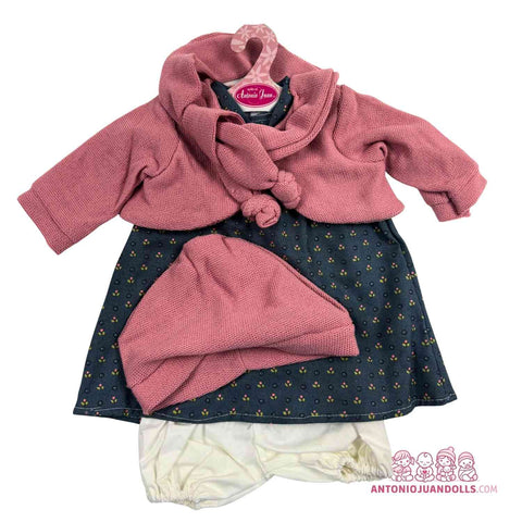 Conjunto Vestido Flores Azul Chaqueta Rosa con Toquilla 52cm - Ropa Muñeca Antonio Juan (91152-25003)