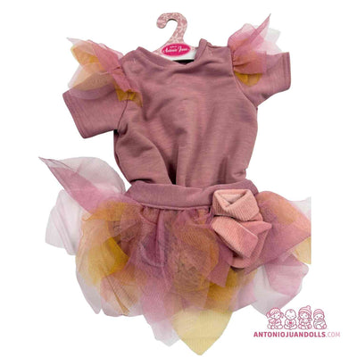 Conjunto de bailarina con body rosa y falda de tul multicolor para muñeca de 52 cm