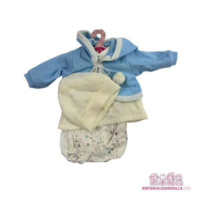 Conjunto de sudadera azul con capucha, pompón y estrellas para muñeca de 52 cm