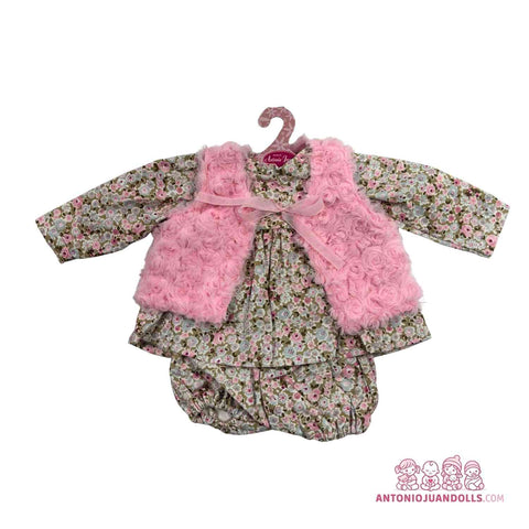 Conjunto Vestido Flores Chaleco Rosa Pelo Textura Rosas 52cm - Ropa Muñeca Antonio Juan (91152-25014)