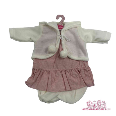 Conjunto de chaqueta beige brillante con capucha y vestido rosa para muñeca de 52 cm