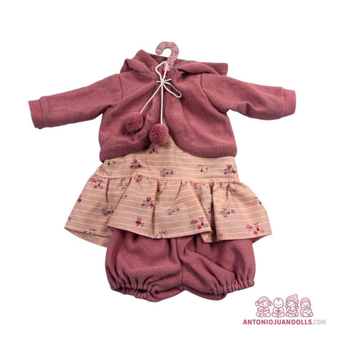 Conjunto Chaqueta Burdeos Capucha Vestido Ositos 52cm - Ropa Muñeca Antonio Juan (91152-25026)