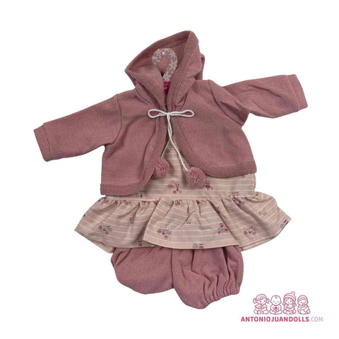 Conjunto Chaqueta Rosa Punto Vestido Flores Ranita 52cm - Ropa Muñeca Antonio Juan (91152-26)
