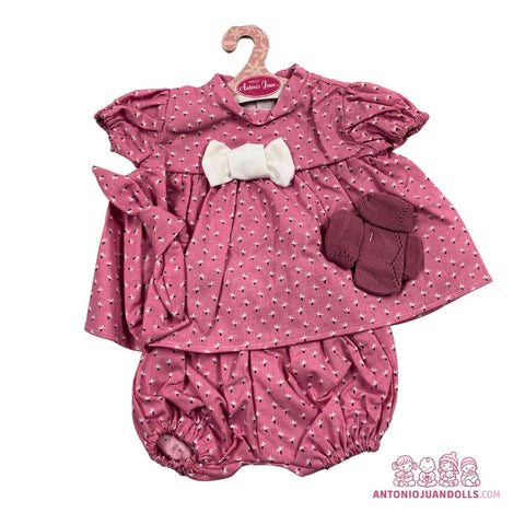Conjunto Vestido Rosa Estrellas Lazo Blanco Ranita Diadema Calcetines 52cm - Ropa Muñeca Antonio Juan (91152-33)