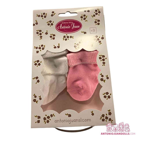 Calcetines 2 Pares Blanco Rosa Puño Calado Muñecas - Pack Elegante (92217-2)