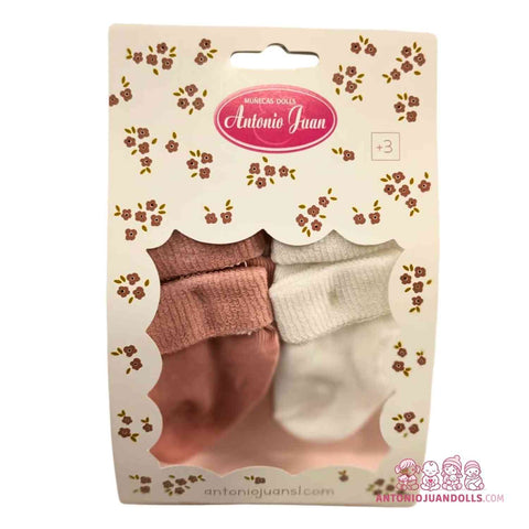 Calcetines 2 Pares Rosa Empolvado Blanco Puño Calado Muñecas - Pack Elegante (92217-3)