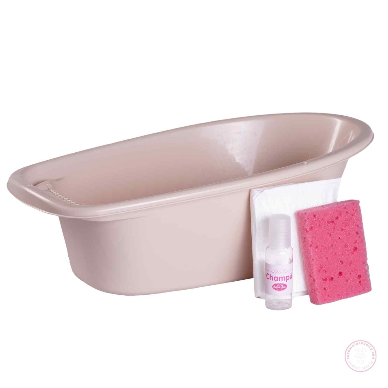 Bañera rosa con esponja y champú para muñecas antonio juan