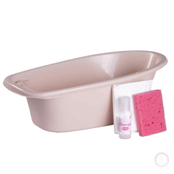 Bañera rosa con esponja y champú para muñecas antonio juan