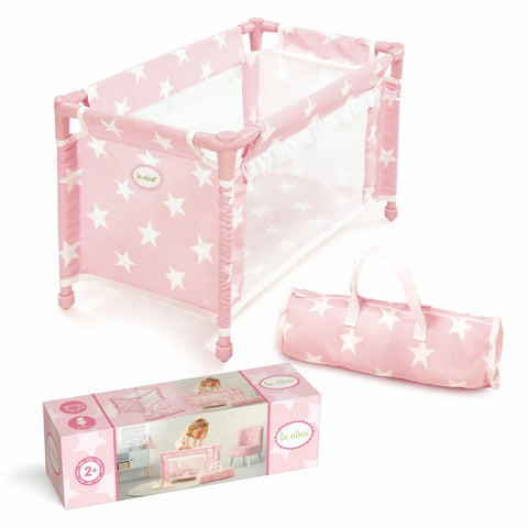 Cuna de Viaje Carlota La Nina rosa pastel con estrellas