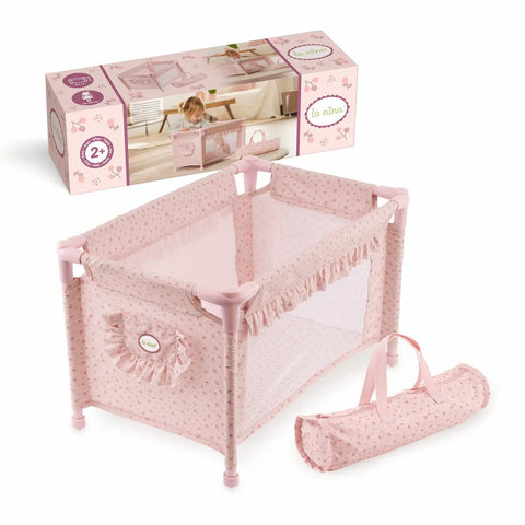 Cuna de Viaje Olivia La Nina rosa pastel con flores 30-52cm