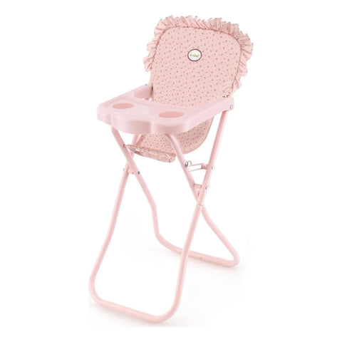 Trona con bandeja Olivia de La Nina, rosa con flores y volante, abierta