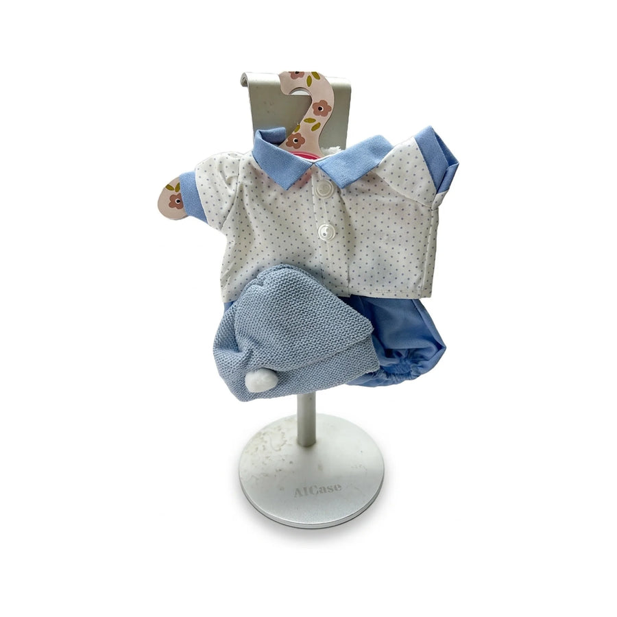Conjunto Camiseta Topitos Braguita y Gorro Azul 26cm - Ropa Muñeca Antonio Juan (91026-12)