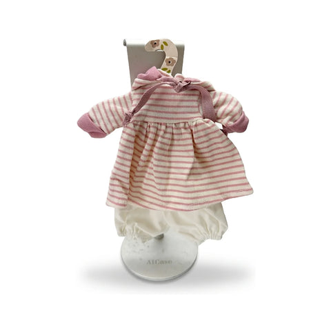 Conjunto para muñeca con vestido a rayas rosa y crema y braguita blanca para muñeca de 26 cm Antonio Juan (MAJ-91026-14)