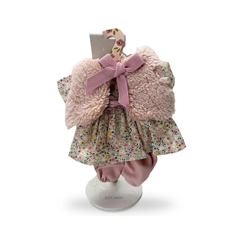 Conjunto para muñeca con vestido de flores, chaqueta rosa con lazo y pantalón rosa para muñeca de 26 cm Antonio Juan (MAJ-91026-16)