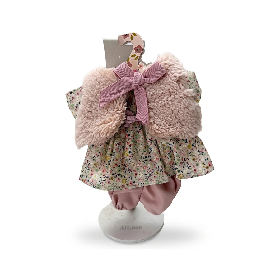 Conjunto Vestido Flores Chaqueta Rosa y Pantalón 26cm - Ropa Muñeca Antonio Juan (91026-16)