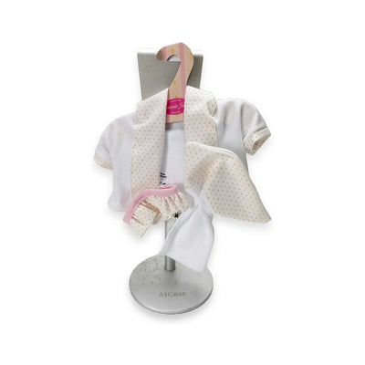 Conjunto Chaqueta Blanco Topitos Braguita Lazo 26cm - Ropa Muñeca Antonio Juan