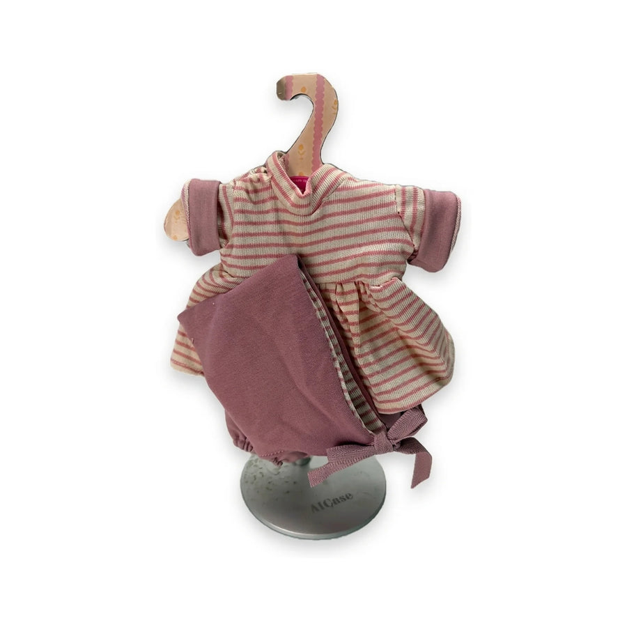 Conjunto Vestido Rayas Rosa y Capota 26cm - Ropa Muñeca Antonio Juan (91026-20)