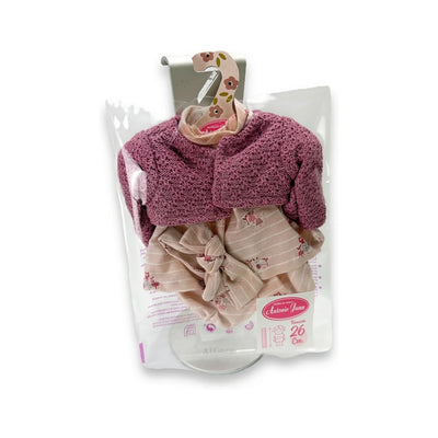 Conjunto Chaqueta Punto Malva y Vestido Rosa Flores 26cm - Ropa Muñeca Antonio Juan (91026-23)