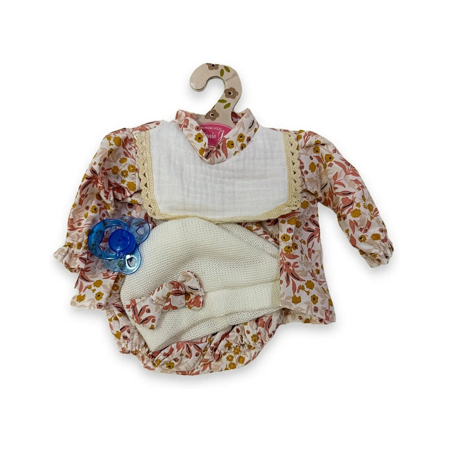 Conjunto Blusa Flores Braguita Babero y Gorro 33cm - Ropa Muñeca Antonio Juan (91033-44)