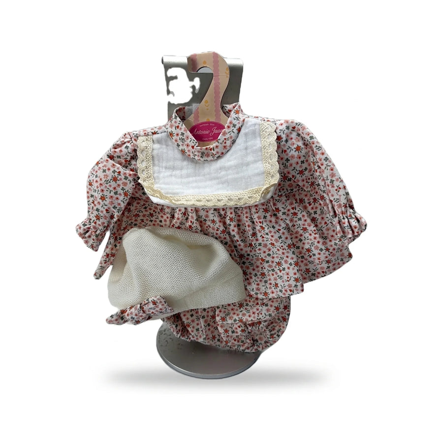 Conjunto Vestido Flores Braguita y Capota 33cm - Ropa Muñeca Antonio Juan (91033-54)