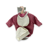 Conjunto Pelele Rosa Topitos Babero Gorro 33cm - Ropa Muñeca Antonio Juan (91033-57)
