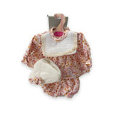 Conjunto Camiseta Flores Braguita Gorro Blanco 33cm - Ropa Muñeca Antonio Juan (91033-59)