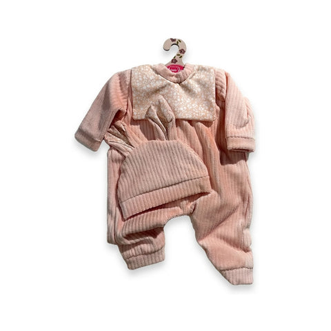 Pelele rosa de manga larga para muñeca con detalle floral y gorro con orejitas para muñeca de 42 cm Antonio Juan (MAJ-91042-74)