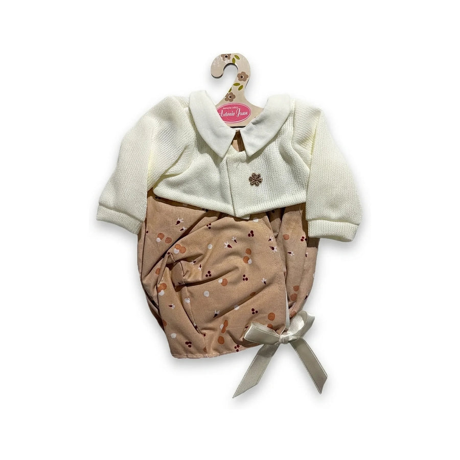 Conjunto Chaqueta Punto Crudo y Pelele Beige Flores 42cm - Ropa Muñeca Antonio Juan (91042-76)