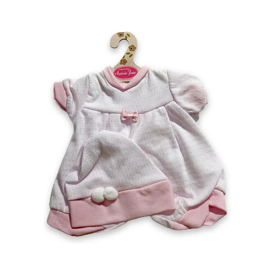 Conjunto Pelele Blanco y Rosa Topitos con Gorro 42cm - Ropa Muñeca Antonio Juan (91042-77)