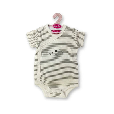 Body de manga corta de rayas grises con cara de gato para muñeca de 42 cm (91042-82)