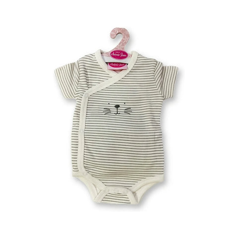 Body de manga corta a rayas grises con carita de gato impresa para muñeca de 42 cm Antonio Juan (MAJ-91042-82)