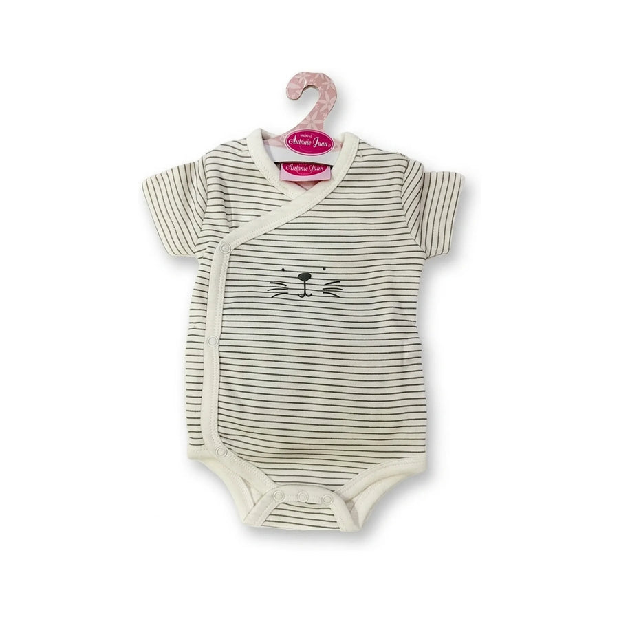 Body Manga Corta Rayas Gris y Cara Gato 42cm - Ropa Muñeca Antonio Juan (91042-82)