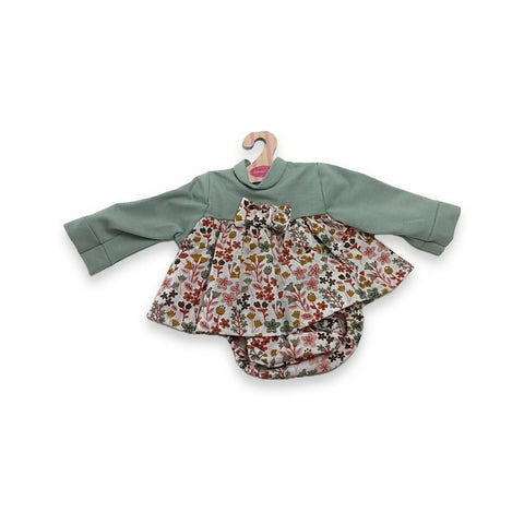 Vestido verde de manga larga con falda de flores y braguita a juego para muñeca para muñeca de 42 cm Antonio Juan (MAJ-91042-92)