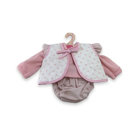 Conjunto de jersey rosa de punto, chaleco blanco con estrellas y braguita a rayas para muñeca para muñeca de 42 cm Antonio Juan (MAJ-91042-96)
