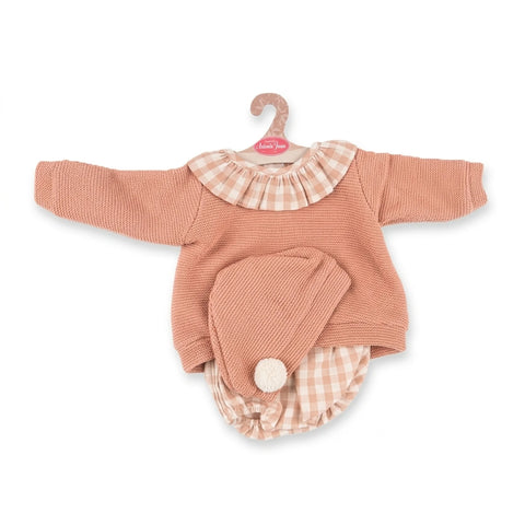Conjunto de ropa de muñeca con jersey rosa de punto, gorro con pompón y braguita a cuadros vichy para muñeca de 52 cm Antonio Juan (MAJ-91152-50)