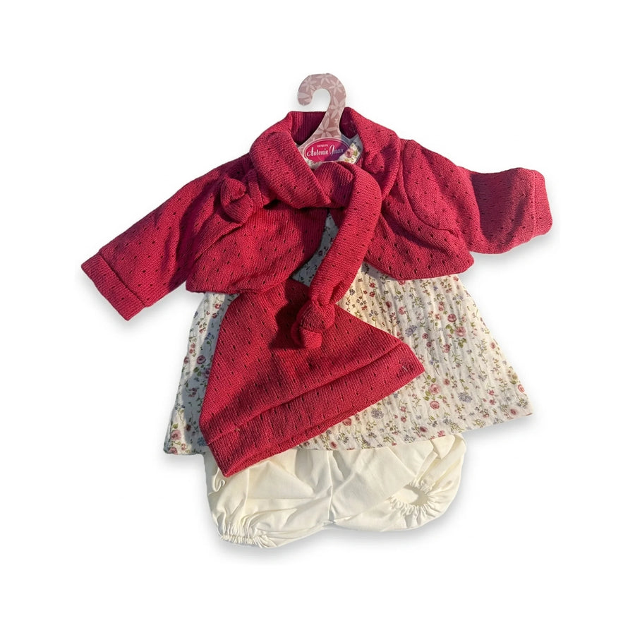 Conjunto de vestido de flores, chaqueta, gorro y braguita rosa para muñeca de 52 cm (91152-54)