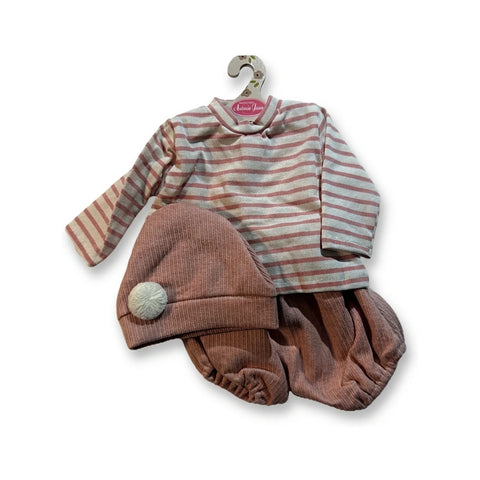 Conjunto de ropa para muñeca con camiseta a rayas rosa y blanco, braguita rosa y gorro con pompón para muñeca de 52 cm Antonio Juan (MAJ-91152-59)