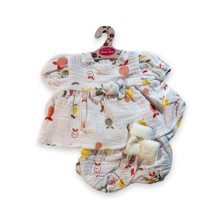 Conjunto Vestido Blanco Frutas Braguita Patucos 52cm - Ropa Muñeca Antonio Juan (91152-66)