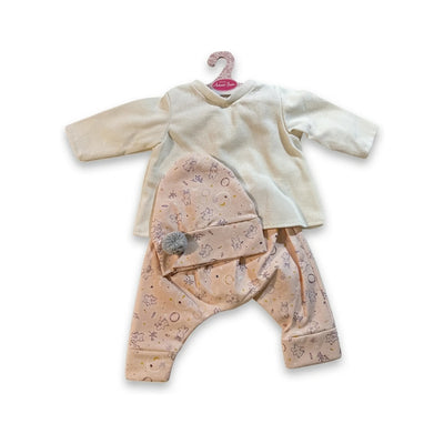 Conjunto Jersey Crema Pantalón Rosa y Gorro Animales 52cm - Ropa Muñeca Antonio Juan