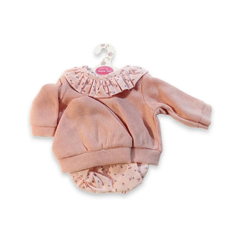 Conjunto de jersey de punto rosa con cuello de flores, capota y braguita floreada para muñeca de 52 cm Antonio Juan (MAJ-91152-68)