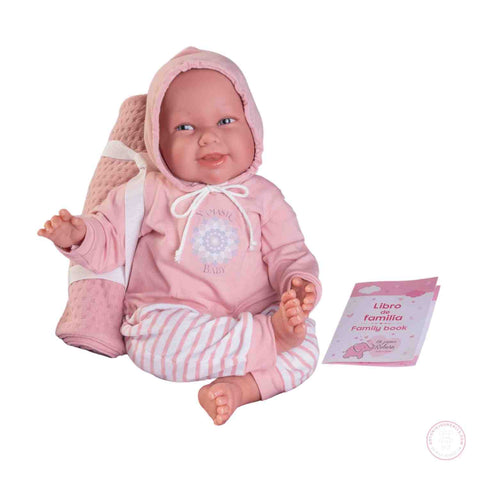 Muñeca Mi Primer Reborn Martina Yogui con esterilla al hombro lista para jugar

