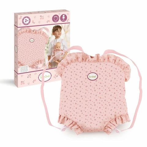 Niña usando Mochila Portabebé Olivia La Nina con muñeca - vista frontal