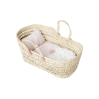 Capazo de palma de flores y vichy grande para muñecas de hasta 42 cm