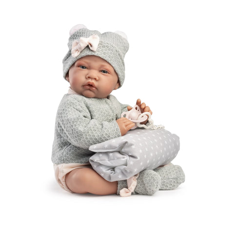 Recién Nacida Lúa 33086 con chaqueta gris y cojín de estrellas
