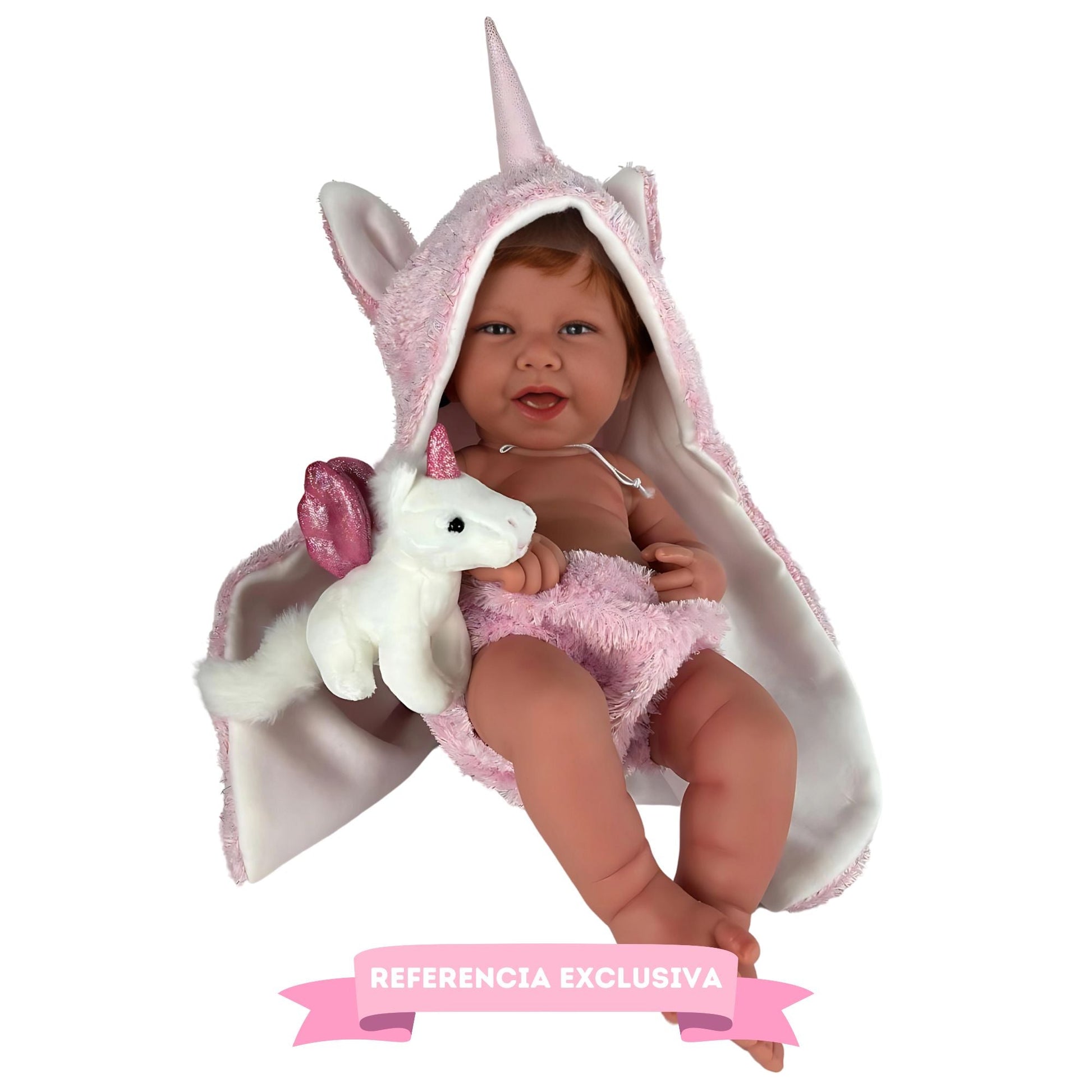 Recien Nacida Nica pelirroja capa y peluche unicornio (5000) - EXCLUSIVA - Muñecas Antonio Juan