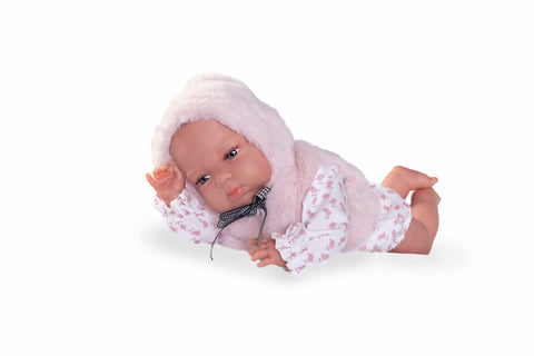 tufi muñeca con capucha de pelo vinilo rosa

